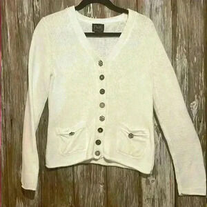 Pur White Button-Up Sweater